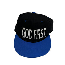 Load image into Gallery viewer, Vintage 1990s Black And Royal Blue God First SnapBack Hat
