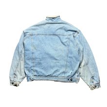 Load image into Gallery viewer, Vintage Faded Distressed Light Blue Camel Sherpa Denim Jacket
