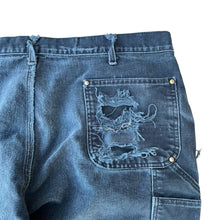 Load image into Gallery viewer, Vintage Faded Black Thrashed Baggy Double Knee Carhartt Pants
